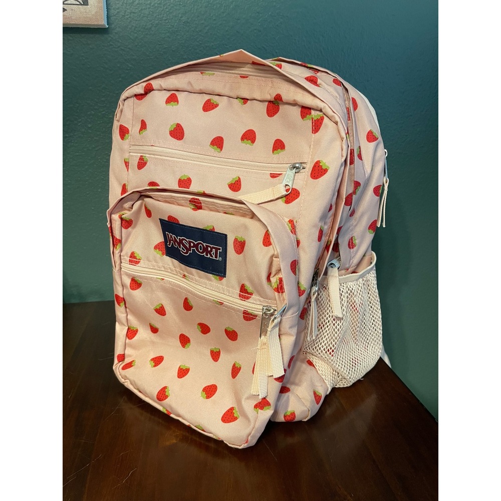 JanSport Big Student Backpack Pink Strawberry Print School Bag JS0A47JK